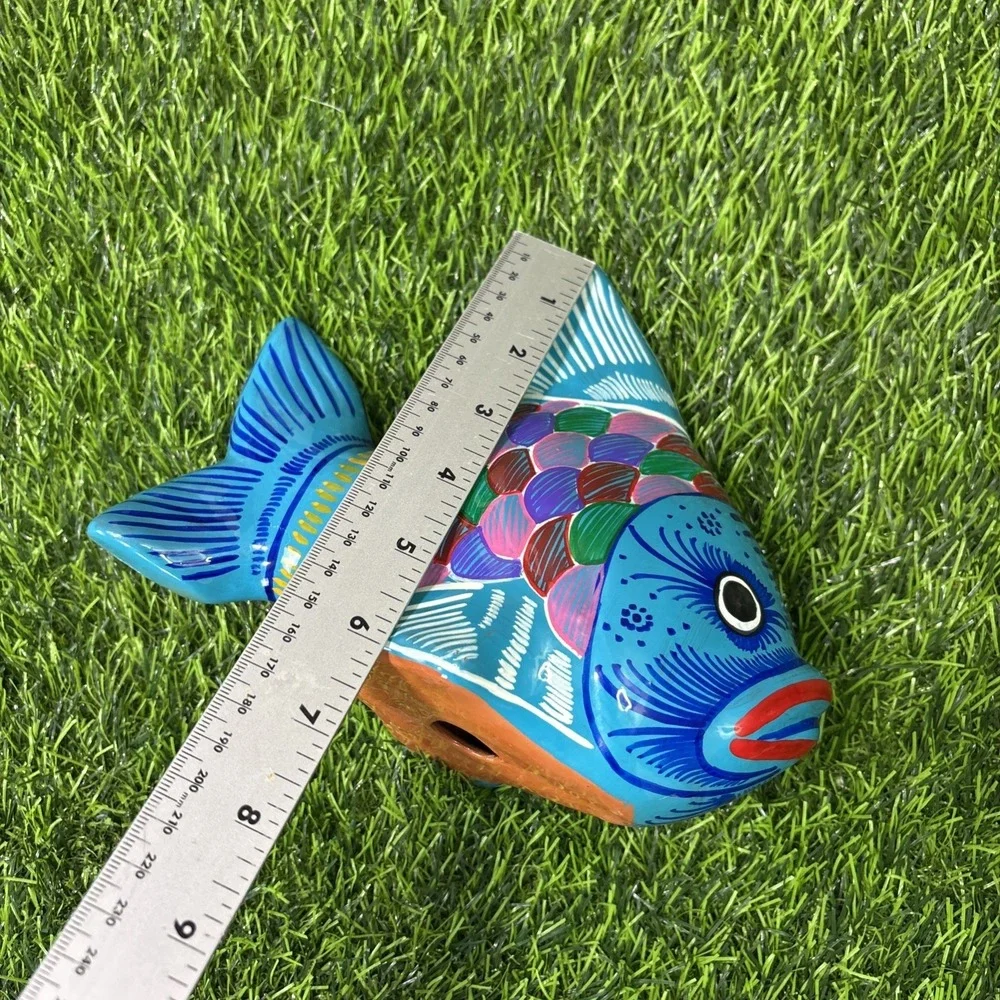 Vintage Hand Painted Ceramic Fish‎ Figurine Colorful Folk Art Coastal Decor
